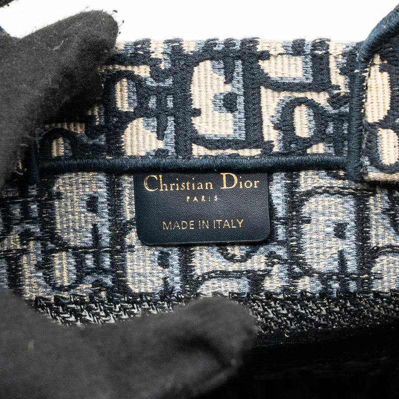 Dior small book tote blue oblique jacquard embroidery