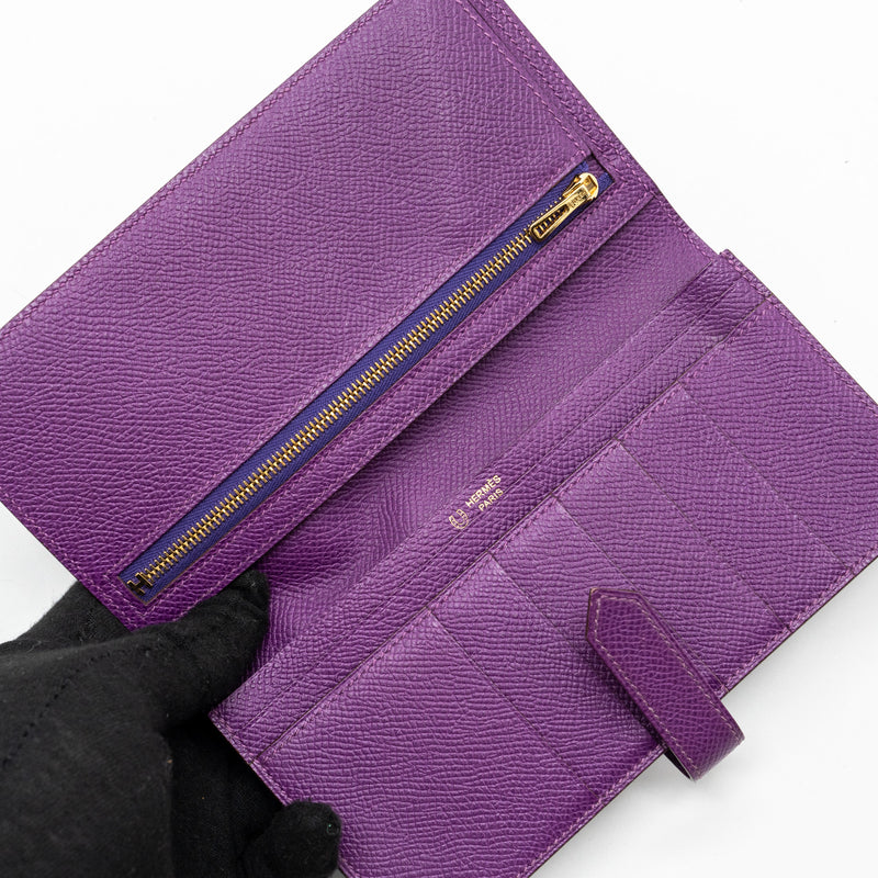 Hermes Bearn Long Wallet Special Order Epsom Purple GHW Stamp Square R