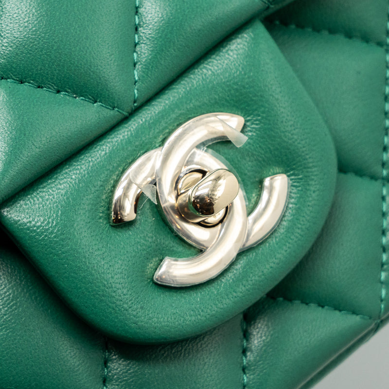 Chanel Top Handle Mini Flap Bag with Chain Lambskin Green LGHW (Microc
