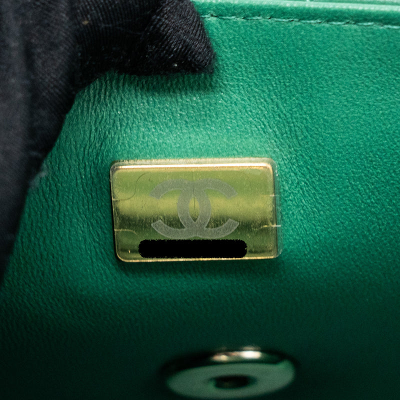Chanel Top Handle Mini Flap Bag with Chain Lambskin Green LGHW (Microchip)