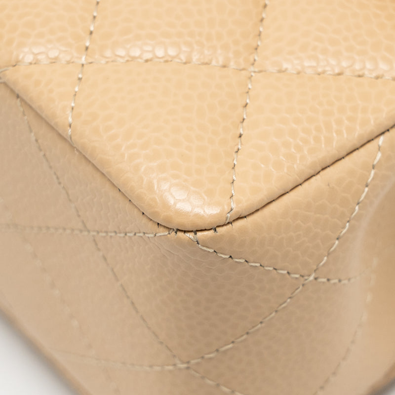 Chanel Small Classic Double Flap Bag Caviar Beige SHW (microchip)
