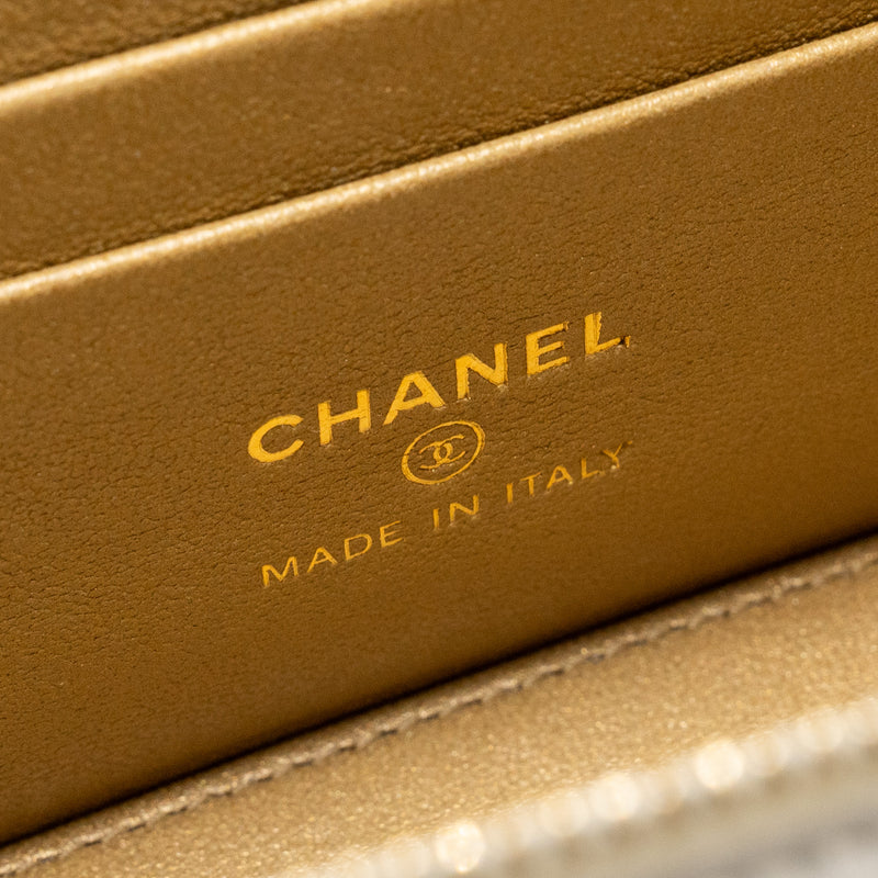 Chanel letter/cc logo chain long vanity case lambskin White GHW(microchip)