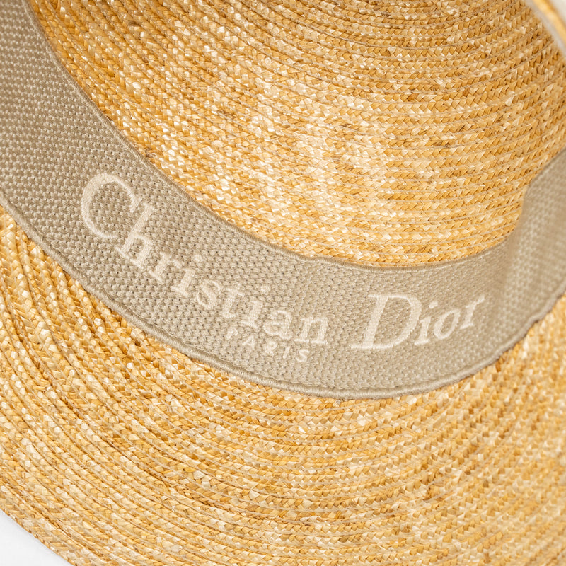 DIOR Size 57 Raffia Cap Grey/Multicolour