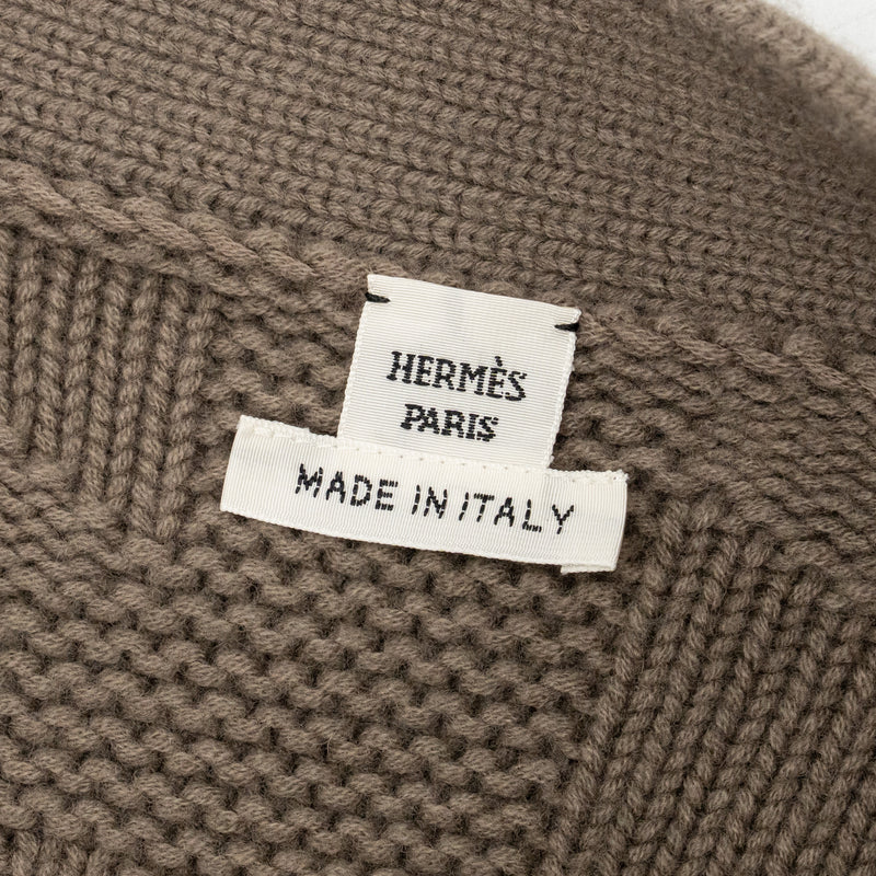 Hermes Size 34 H Pattern Cardigan Virgin Wool Gris / Etoupe