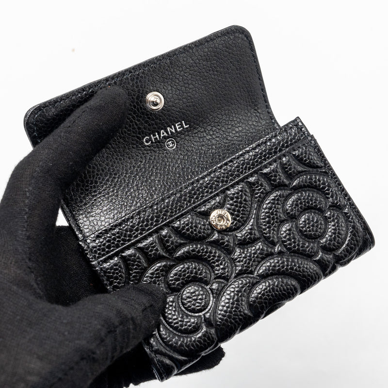 Chanel Camellia Embossed Card Holder Caviar Black SHW