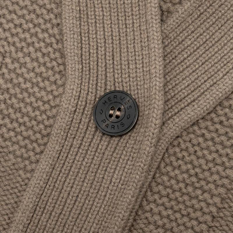 Hermes Size 34 H Pattern Cardigan Virgin Wool Gris / Etoupe