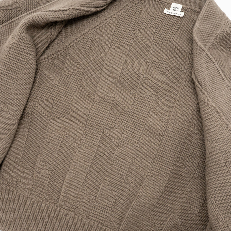 Hermes Size 34 H Pattern Cardigan Virgin Wool Gris / Etoupe