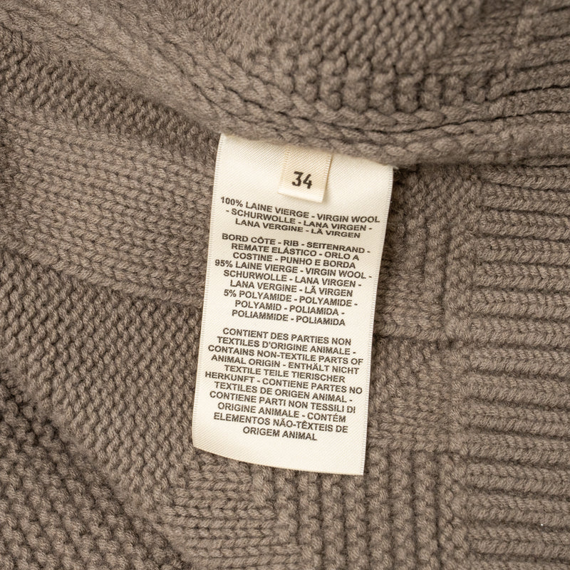 Hermes Size 34 H Pattern Cardigan Virgin Wool Gris / Etoupe