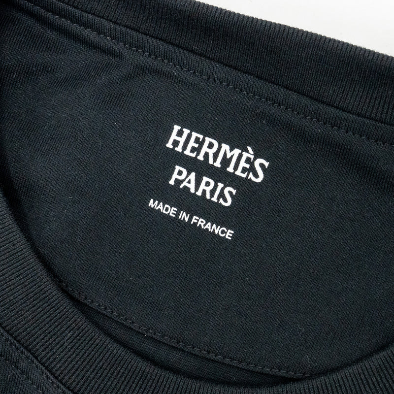 Hermes Size 38 Droit Pochette Brodee T-Shirt Cotton Black