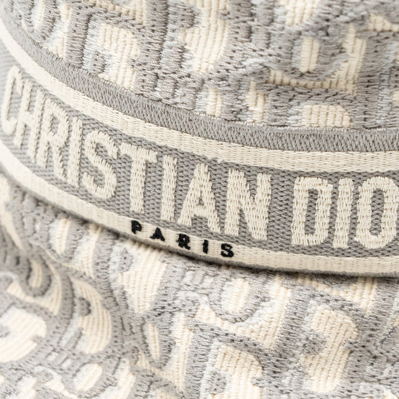 Dior Size 58 Oblique Small Brim Bucket Hat Cotton White/Gray
