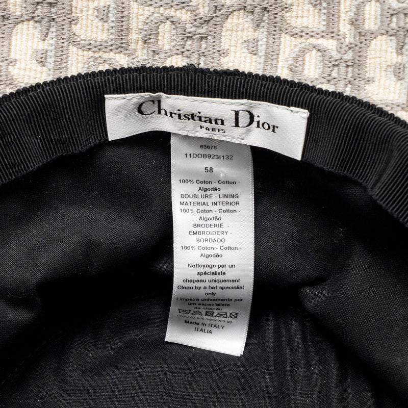 Dior Size 58 Oblique Small Brim Bucket Hat Cotton White/Gray