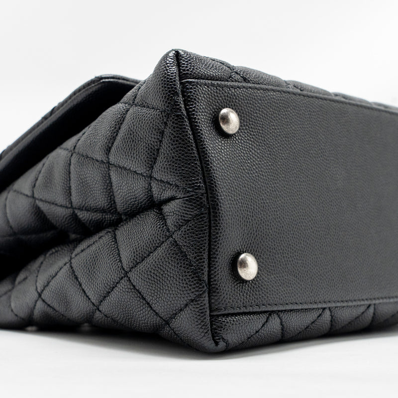 Chanel Medium Coco Handle Flap Bag Lizard Embossed Handle Caviar Black Ruthenium Hardware