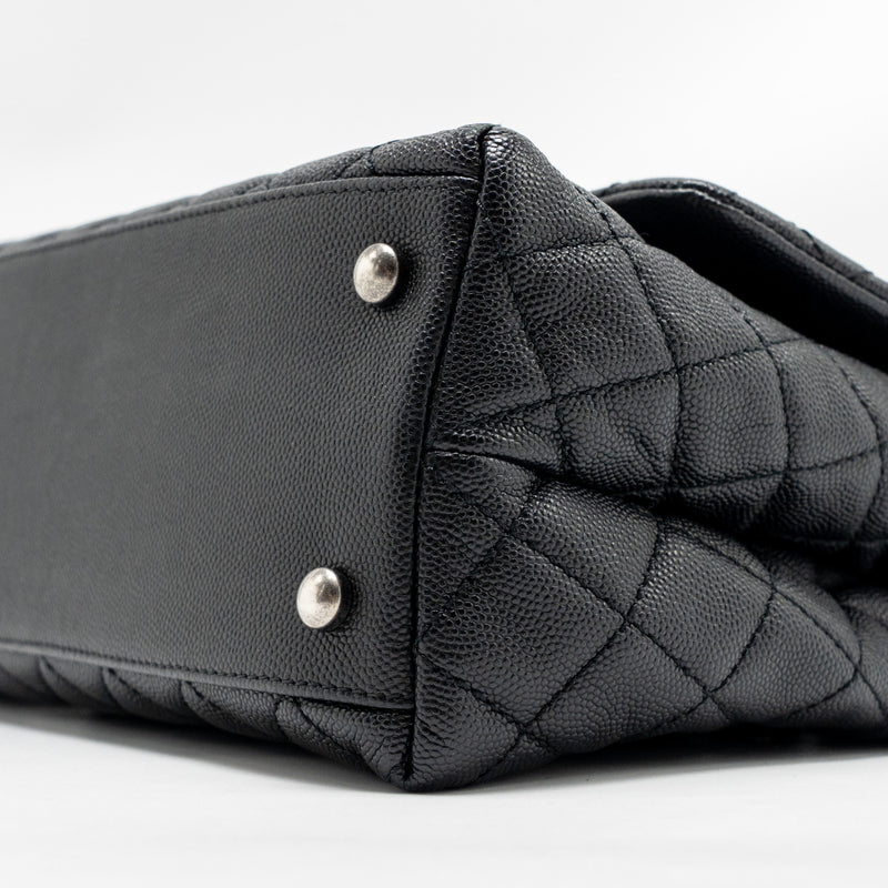 Chanel Medium Coco Handle Flap Bag Lizard Embossed Handle Caviar Black Ruthenium Hardware