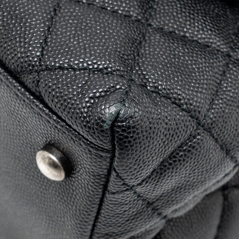 Chanel Medium Coco Handle Flap Bag Lizard Embossed Handle Caviar Black Ruthenium Hardware
