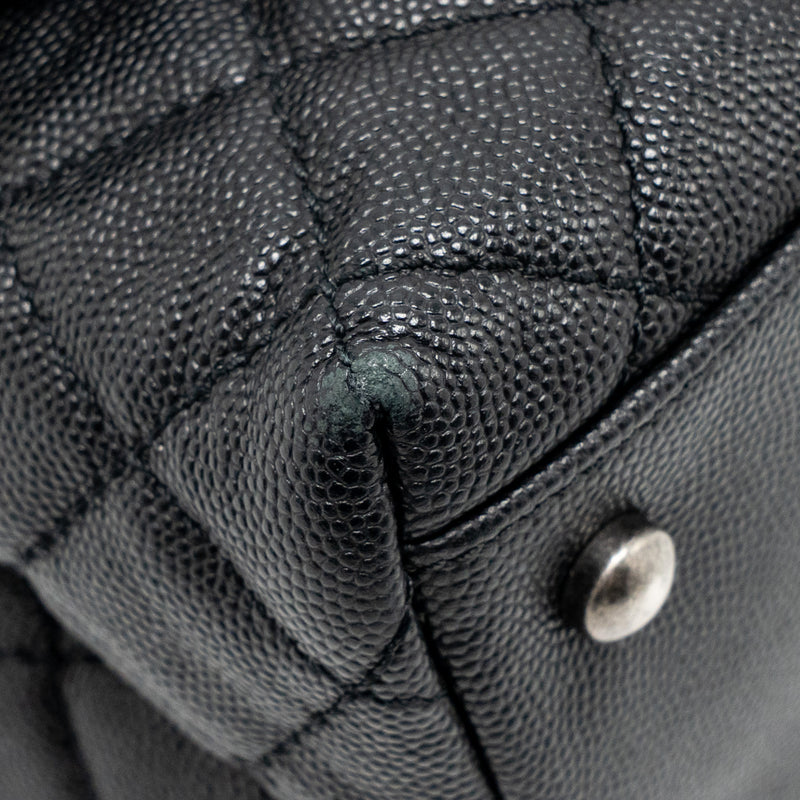 Chanel Medium Coco Handle Flap Bag Lizard Embossed Handle Caviar Black Ruthenium Hardware