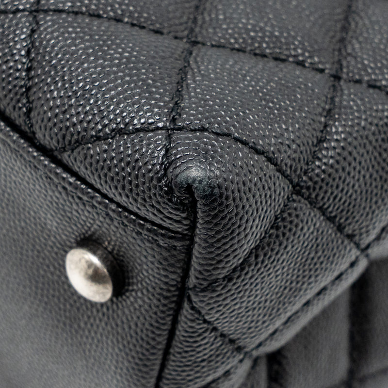 Chanel Medium Coco Handle Flap Bag Lizard Embossed Handle Caviar Black Ruthenium Hardware