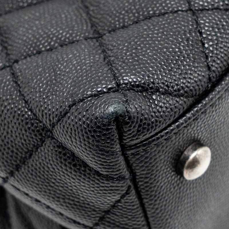 Chanel Medium Coco Handle Flap Bag Lizard Embossed Handle Caviar Black Ruthenium Hardware