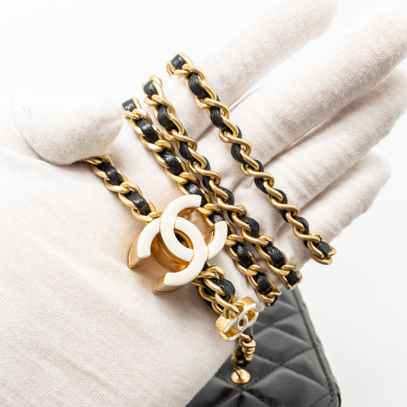 Chanel 24a Long Vanity Case With CC Logo Adjustable Chain Lambskin Black GHW(microchip)