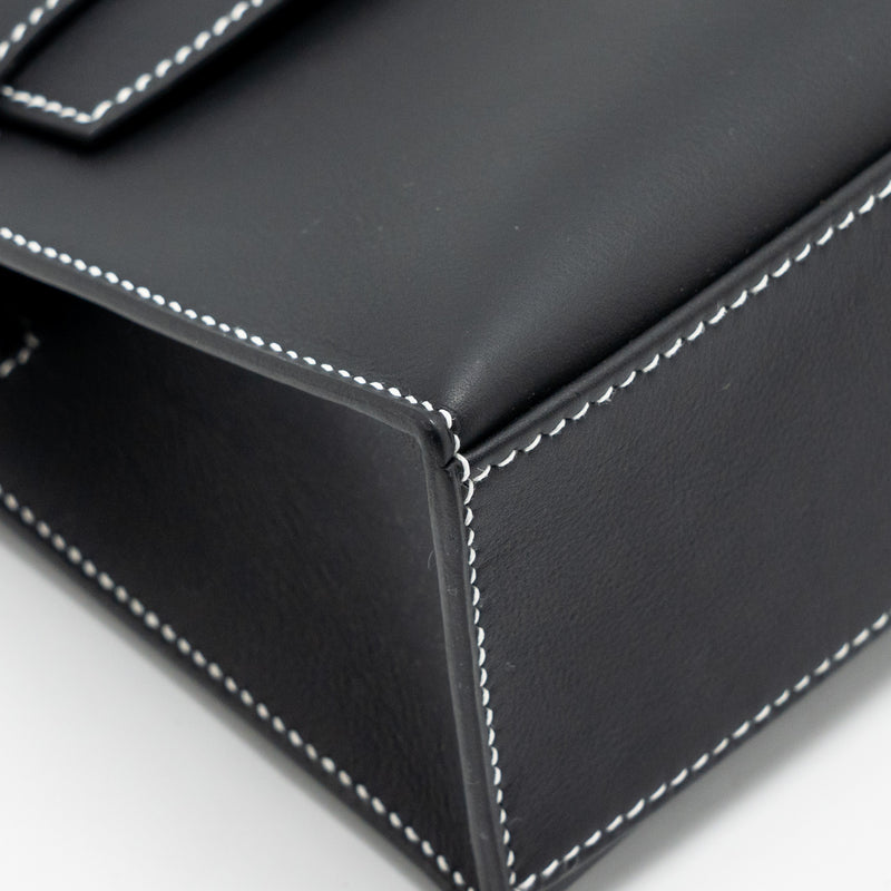 Hermes Kelly Pochette special order Swift black/ Gris perle SHW stamp K