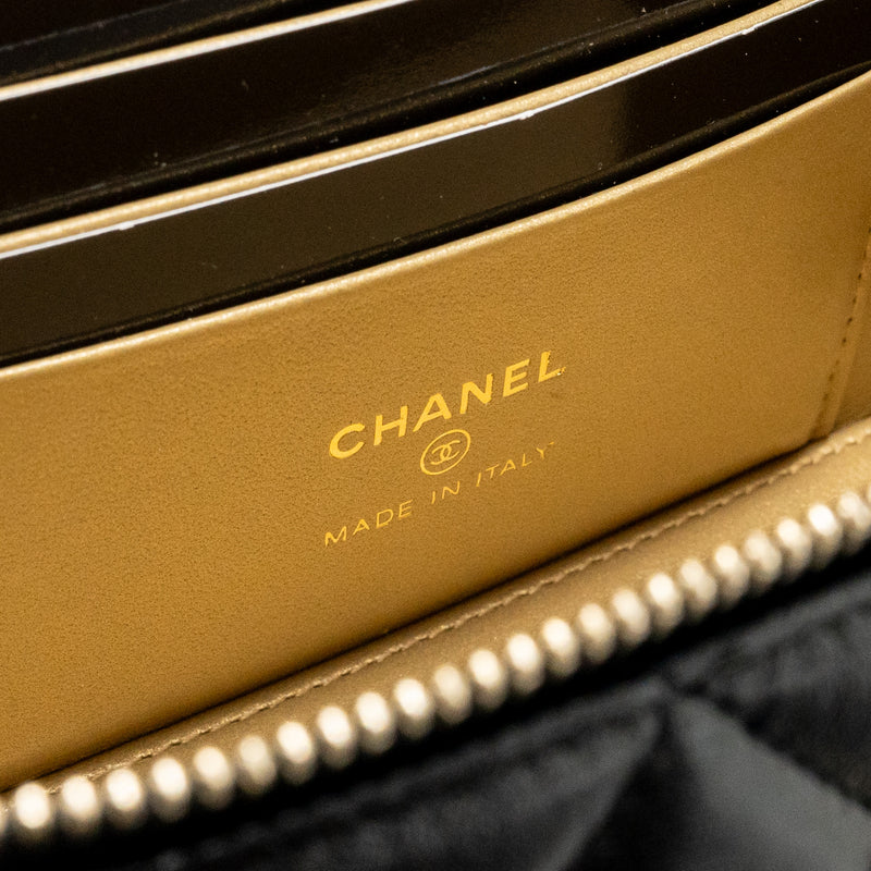 Chanel 24a Long Vanity Case With CC Logo Adjustable Chain Lambskin Black GHW(microchip)
