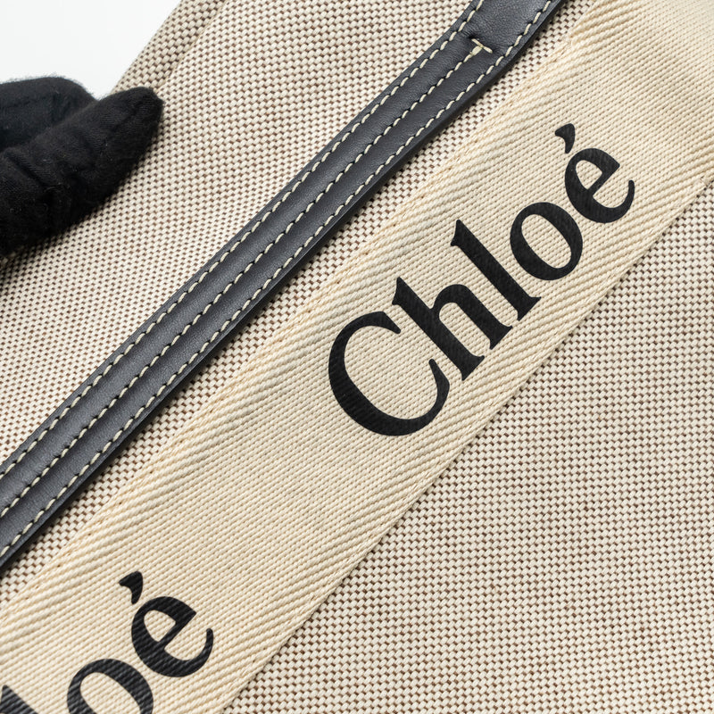 Chloe Medium Woody tote bag Canvas/Calfskin White/Blue
