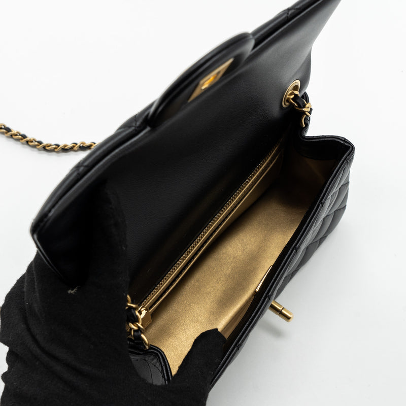 Chanel 23K pearl crush mini rectangular flap bag lambskin black GHW (microchip)