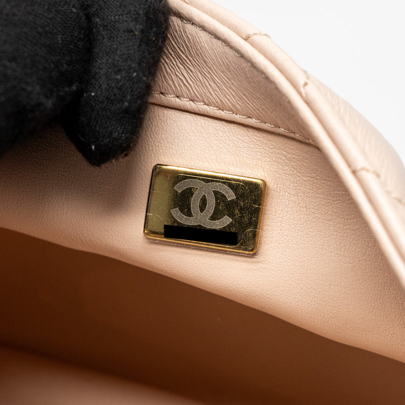 Chanel 22C pearl crush mini square flap bag lambskin pink Ghw (microchip)