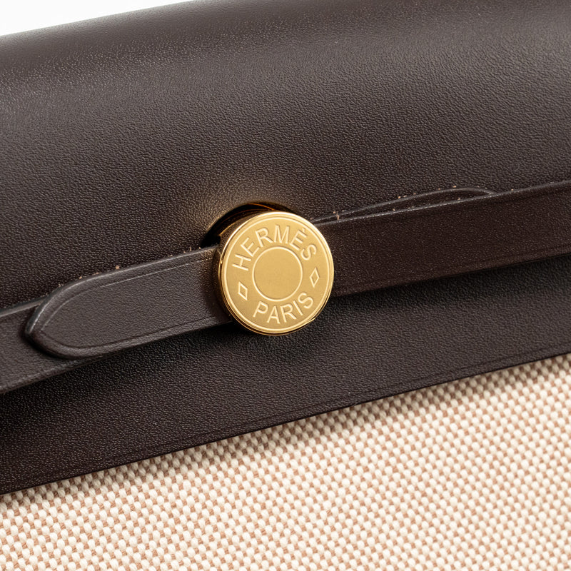 Hermes Herbag Mini Canvas / Hunter Leather Ecru-Beige / Ebene GHW Stamp K