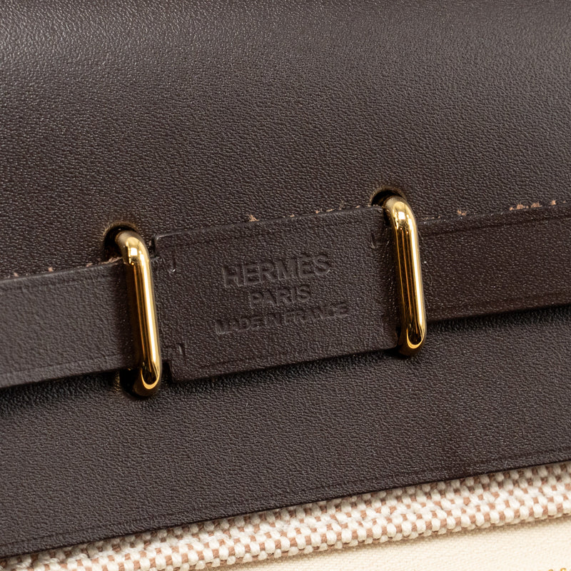 Hermes Herbag Mini Canvas / Hunter Leather Ecru-Beige / Ebene GHW Stamp K