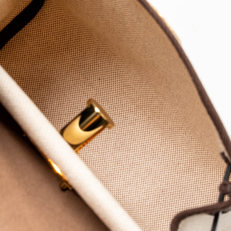 Hermes Herbag Mini Canvas / Hunter Leather Ecru-Beige / Ebene GHW Stamp K