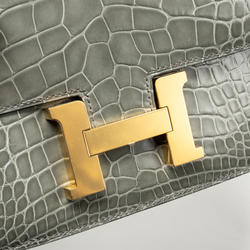 Hermes Constance Mini Alligator Mississippiensis 0V Gris Ciment GHW Stamp U