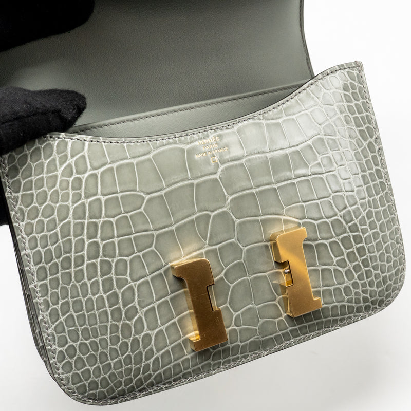 Hermes Constance Mini Alligator Mississippiensis 0V Gris Ciment GHW Stamp U