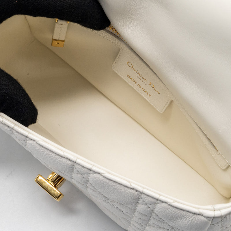 Dior Caro S flap bag calfskin white GHW