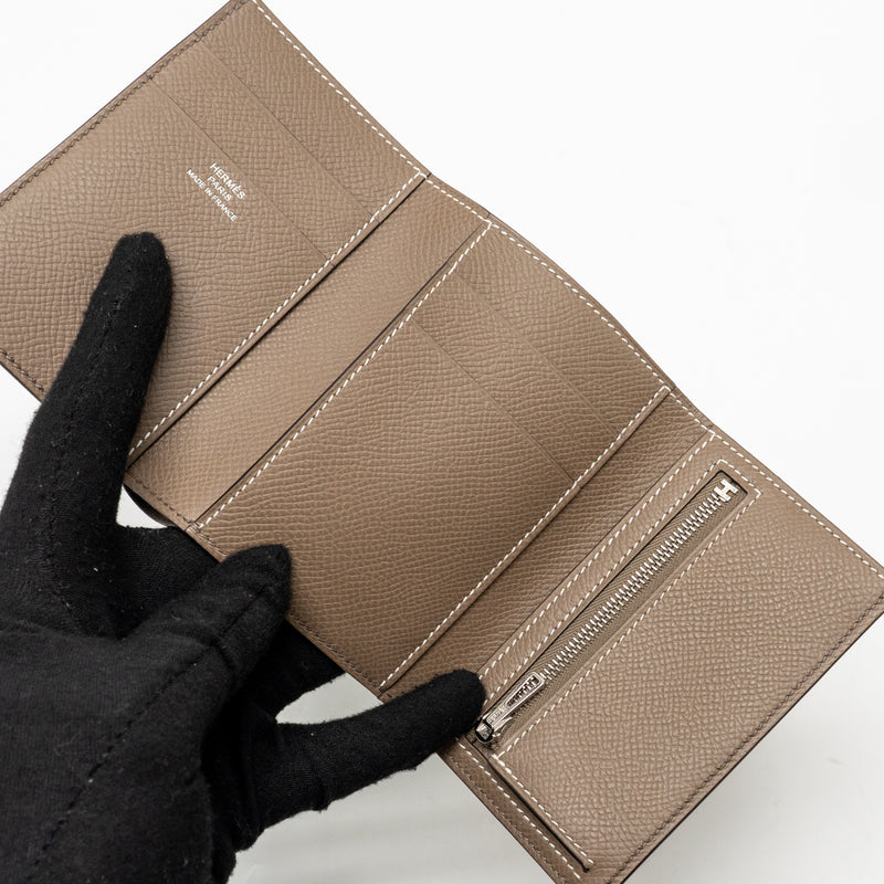 Hermes bearn compact wallet epsom gris etain SHW stamp W