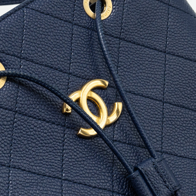 Chanel Top Handle Drawstring Bucket Bag Caviar Navy  GHW