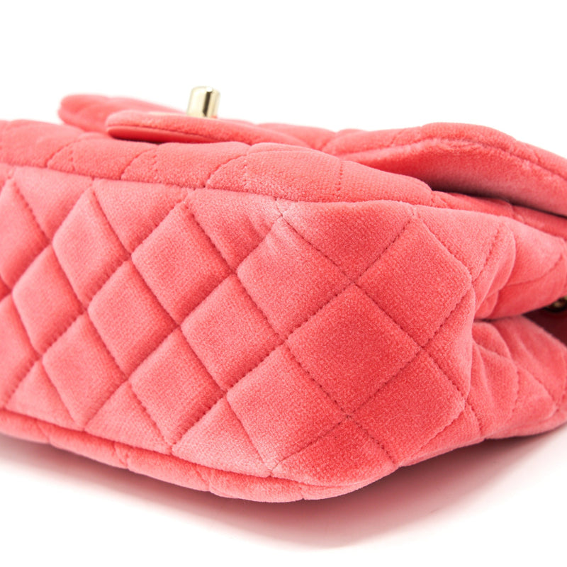 Chanel Pearl Crush Mini Square Flap Bag Velvet Pink GHW