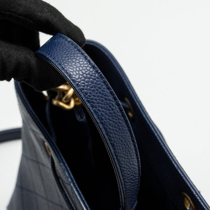 Chanel Top Handle Drawstring Bucket Bag Caviar Navy  GHW