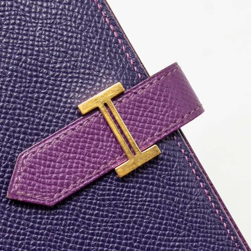 Hermes Bearn Wallet Special Order Epsom Purple/Multicolour GHW Stamp Square R