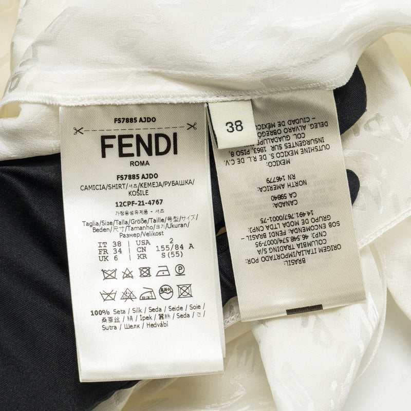 Fendi size 38 brush Jacqu shirt Stain silk White