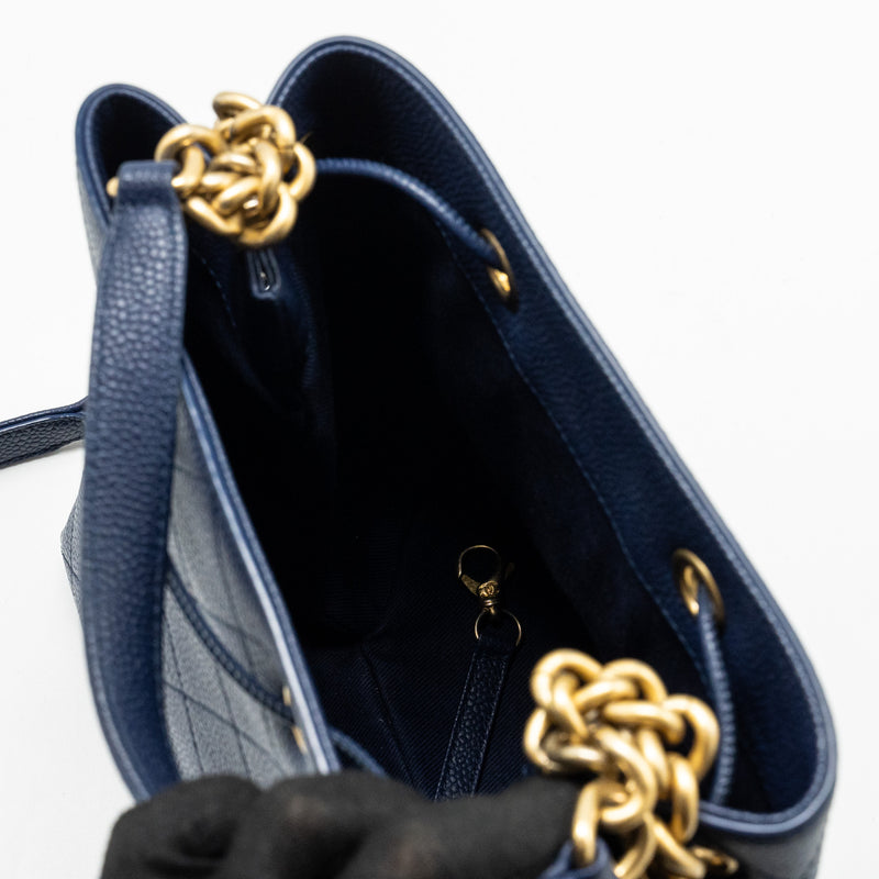 Chanel Top Handle Drawstring Bucket Bag Caviar Navy  GHW