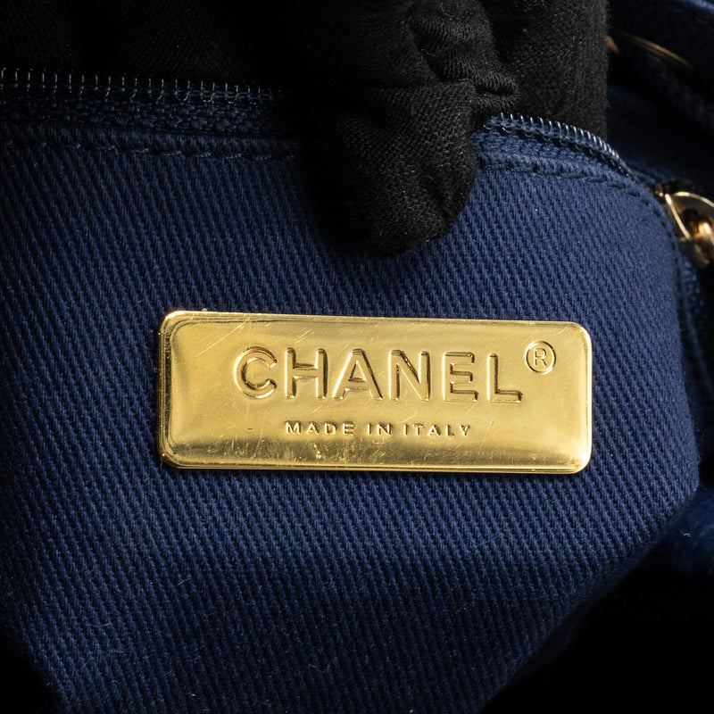 Chanel Top Handle Drawstring Bucket Bag Caviar Navy  GHW