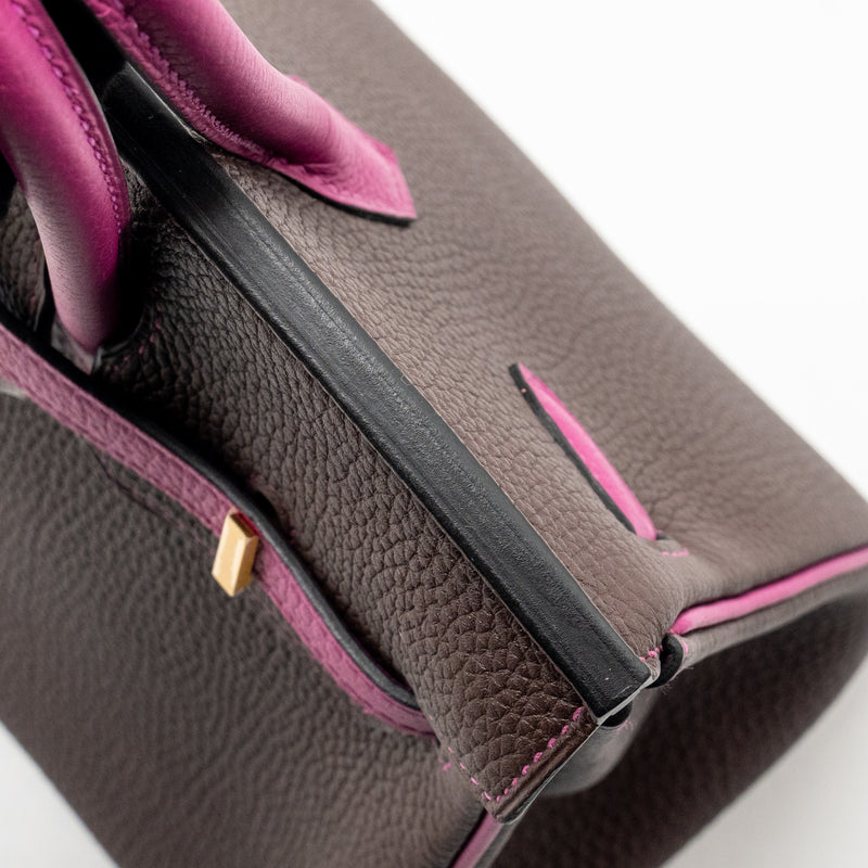 Hermes Birkin 25 Togo Chocolate / Rose Pourpre Brushed GHW Stamp D