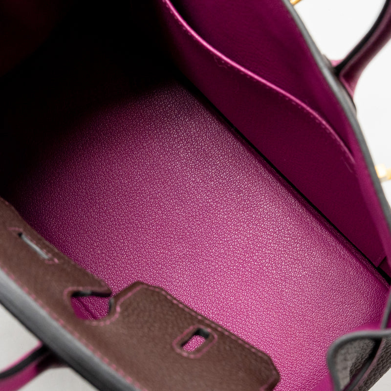 Hermes Birkin 25 Togo Chocolate / Rose Pourpre Brushed GHW Stamp D