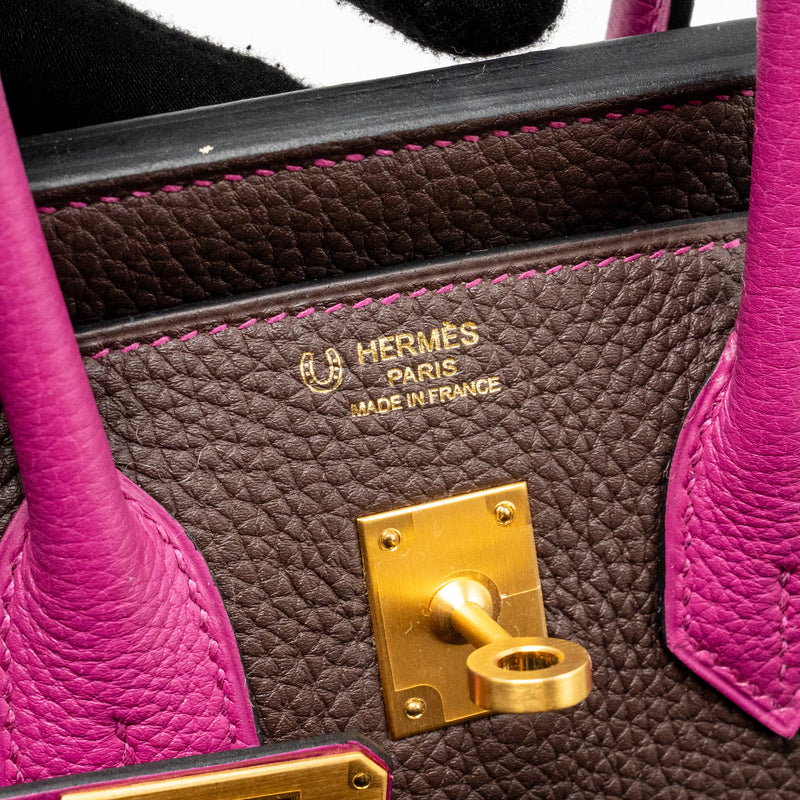 Hermes Birkin 25 Togo Chocolate / Rose Pourpre Brushed GHW Stamp D