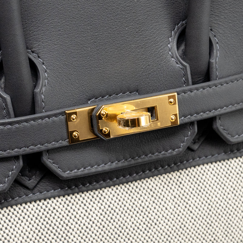 Hermes Birkin 25 Toile Swift/Canvas Ecru-Ardoise / Ardoise GHW Stamp K