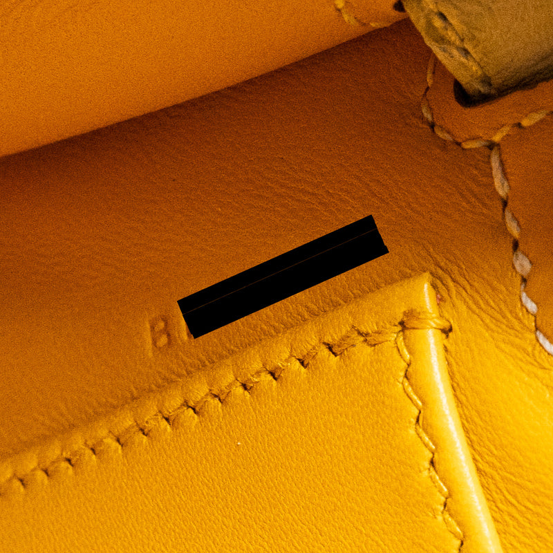 Hermes Mini Kelly II Special Order Ostrich Gris Perle/Jaune Amber SHW Stamp B