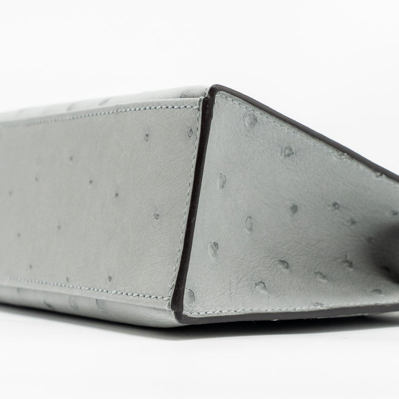 Hermes Kelly Pochette Ostrich Bleu Glacier GHW Stamp K