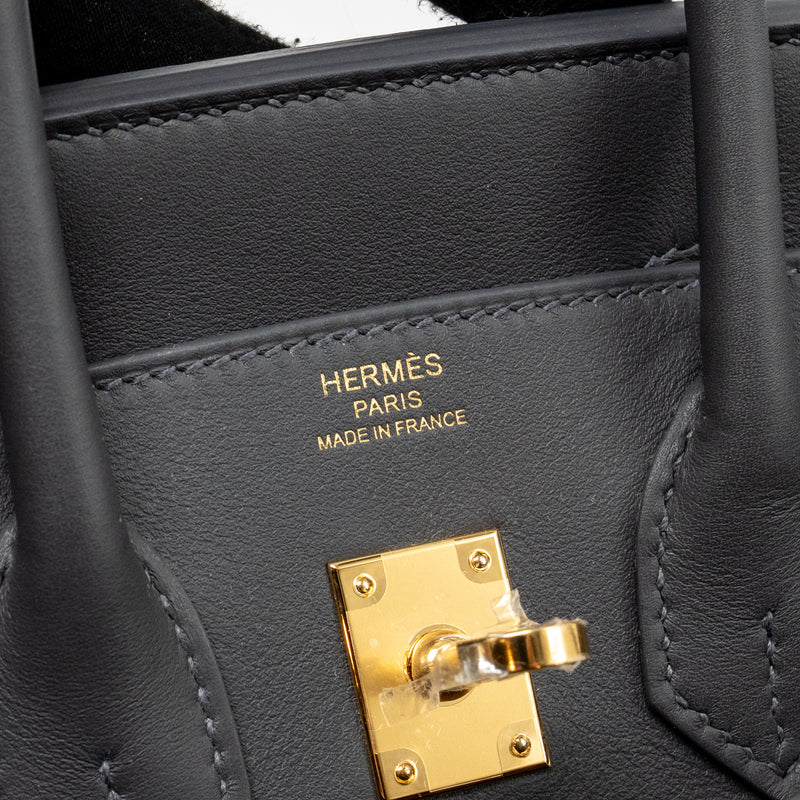 Hermes Birkin 25 Toile Swift/Canvas Ecru-Ardoise / Ardoise GHW Stamp K