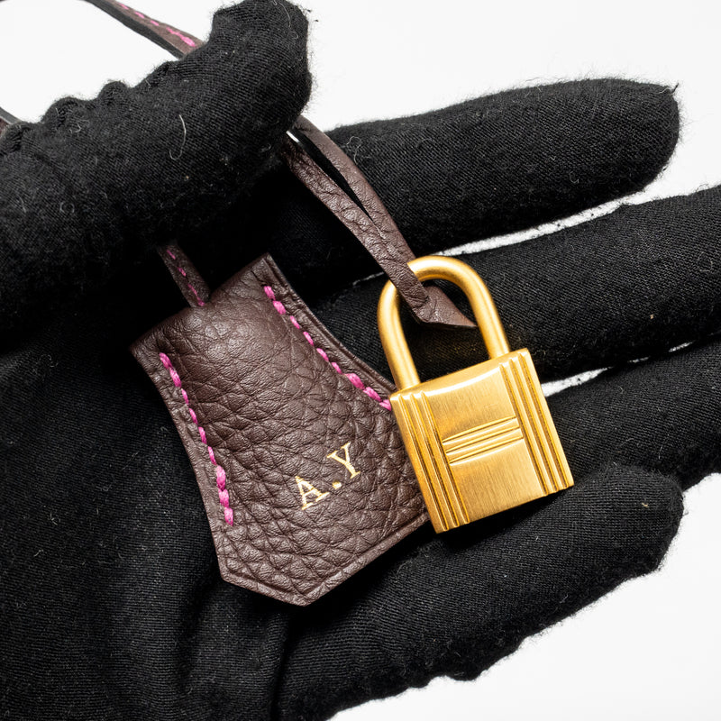 Hermes Birkin 25 Togo Chocolate / Rose Pourpre Brushed GHW Stamp D