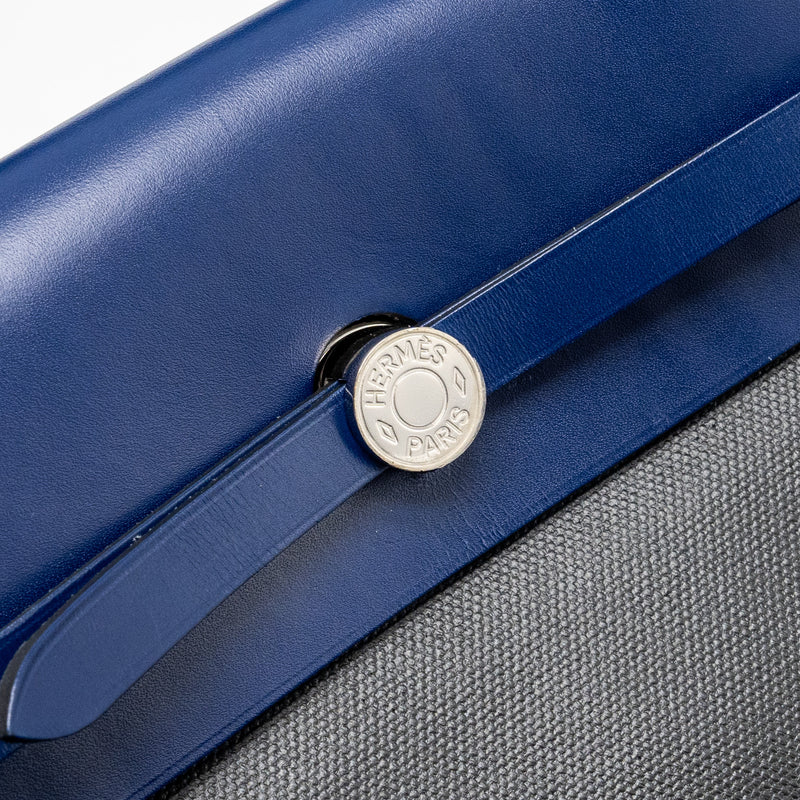 Hermes Herbag Zip 39 Bag Berline Canvas/Leather Black/Blue SHW Stamp C